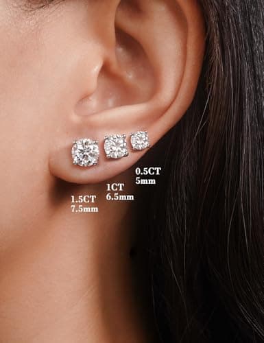 IMOLOVE Moissanite Stud Earrings with 0.6ct-3ct D Color Round Cut Lab Created Diamond Earrings in Sterling Silver with 18K White Gold Plated for Women Men-2 - Thumbnail 4