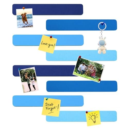 HULAVO 8Pcs Rectangle Felt Cork Board Bar Strips with 35 Pushpins, Self-Adhesive Bulletin Board Strips for Office School Home Wall Decor Stickers Memos Schedules Photos Display -Gradual Blue - Image 1