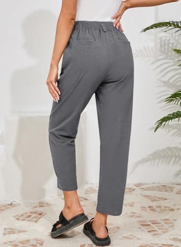 Dokotoo 2026 Linen Pants for Women Breathable Womens Baggy Trendy Fashion Cotton Capri Pants Ankle Length High Waisted Harem Trouser Teacher Outfits for Women Fall Clothes Gray M - Thumbnail 2