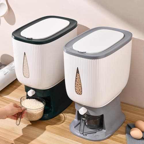 ZuoCheng rice dispenser 22-pound, household sealed moisture-proof rice storage container for kitchen storage room, with measuring cup, suitable for kitchen storage room organization - gray - Thumbnail 5