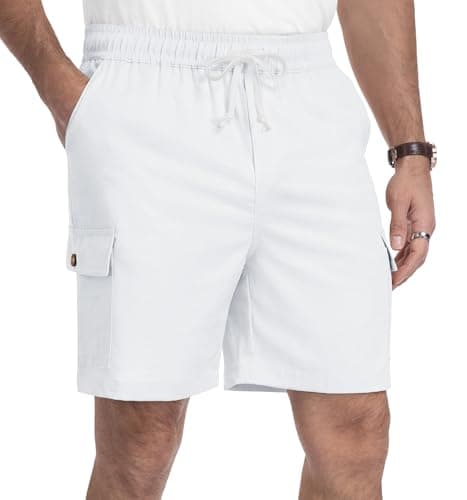 NITAGUT Mens Cargo Shorts 7" Casual Drawstring Elastic Waist Summer Vacation Shorts with Utility Flap Pockets, White S - Image 1