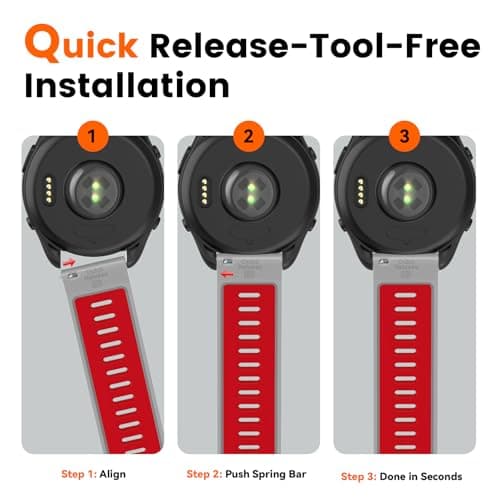 Velocarer Watch Band for Garmin Forerunner 265/Forerunner 255/Vivoactive 4/Venu 3/Venu 2, 22mm Quick Release Silicone Sport Bands, Light Gray & Red - Thumbnail 5