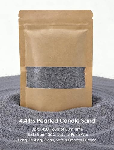Monivi Candle Sand with Wicks 4.4lb Sand Wax Gray Pearled Candle Wax Beads with Wood Decorative Bowl, 2 Fragrance Oils Eucalyptus Cedar Total up to 450Burn hours DIY Candle Making Kit Mothers Day Gift - Thumbnail 2
