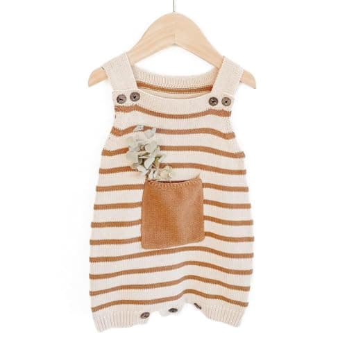 Simplee kids Baby Girls Knit Rompers Newborn Baby Striped Sleeveless Jumpsuit Outfits - Thumbnail 2