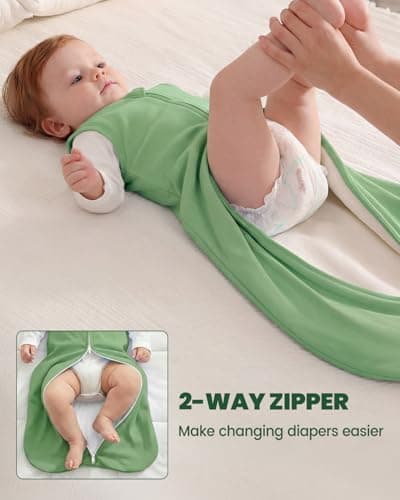 WYTbaby Baby Sleep Sack 1.5TOG 2 Pack Cotton SleepSack for Spring Summer Wearable Blanket with 2-Way Zipper,Green Fox,6-12 Months - Thumbnail 5