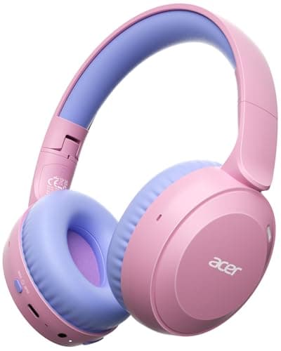 acer Kids Bluetooth Headphones, 85/94dB Volume Limiter, Foldable Wireless Over-Ear Headphones for iPad, Travel, 60H Playtime, Bluetooth 6.0, Built-in Mic, Pink Purple, OHR668