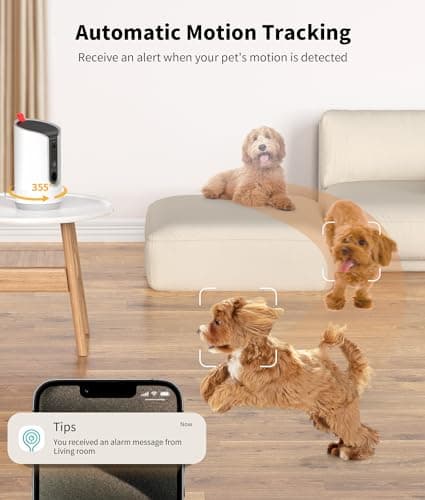 TKENPRO 2K Pet Camera Treat Dispenser, 360°View Dog Camera with Phone App, 5G&2.4G WiFi 2-Way Talk Pet Cam Indoor for Cats Remote Treat Tossing, Motion Alerts, Auto Tracking - Thumbnail 6