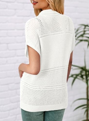 Dokotoo Womens Fashion 2026 Summer Spring Tops V Neck Crochet Knit Tops Short Sleeve Sweater for Womens Dressy Casual Blouses Tunic Tops Busines Casual Outfits White Tops for Women Trendy XXL - Thumbnail 2