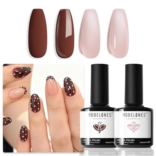 modelones Brown Gel Nail Polish Set 2 Pcs 15 ML Nude Brown Winter Gel Polish Neutral Skin Tone Translucent Nude Soak Off Gel Nail Kit Manicure DIY At Home Nail Art Salon Gift For Women Girl - Image 1