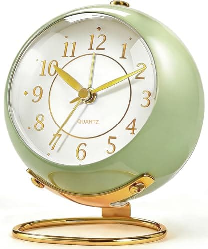 Azxb Analog Alarm Clock, Retro Small Desk Clock with Night Light, Cute Simple Design, Silent Non-Ticking, Battery Powered, Backlight Clock for Bedroom,Travel,Kitchen,Bedside Desktop Decor