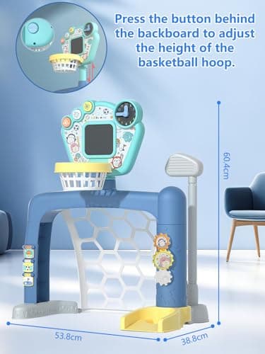 3 in 1 Toddler Basketball Hoop, Soccer Goal for Toddlers 1-3 indoor & outdoor , adjustable basketball hoop for kids, LED Scoreboard, Music & Educational Games for 18+M Boy Girl, Kids Sports Toys - Thumbnail 2
