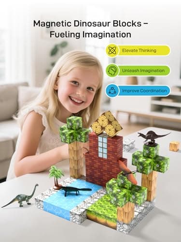 Veecafiodi Magnetic Blocks 108PCS, Dinosaur Magnetic Building Blocks with 6 Dinosaur Figures, Magnetic Blocks for Kids Ages 3-5, 4-8, STEM Construction Toy - Thumbnail 2