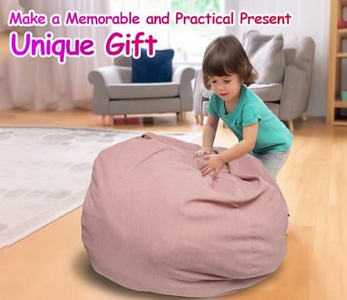 Bean Bag Cover for Organizing Plush Memory Foam Stuffed Animal Bean Bag Storage Soft Washable Premium Corduroy Organizer Keep Room Clutter Stuffable (Without Filling) X-Large - Thumbnail 5