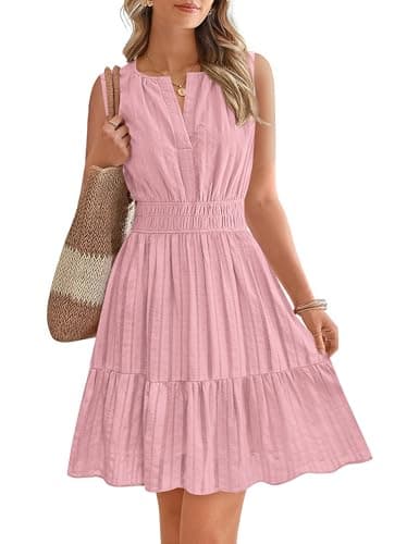BTFBM Women Summer Dresses 2026 Casual Mini Dress Sleeveless V Neck Boho Beach Fashion Clothing A Line Dress Pockets(Pink, XX-Large) - Image 1