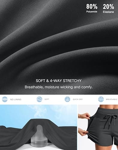 Soothfeel Women's Athletic Running Shorts with Pockets 3.5" Quick Dry High Waisted Workout Active Gym Shorts for Women Dark Grey L - Thumbnail 5