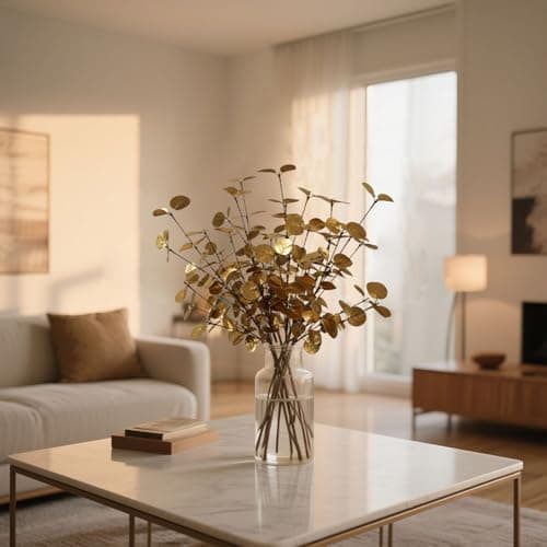 siqifloral 4PCS 24" Gold Artificial Eucalyptus Stems – Faux Eucalyptus Leaves Christmas Greenery for Vase Decoration, Rustic Home Table Centerpiece, Wedding & Farmhouse Decor - Thumbnail 3