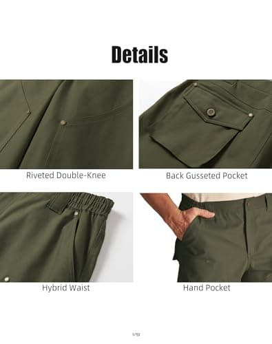 CHRONOLINE Men's Work Utility Shorts Heavyweight Cotton Water-Repellent Canvas Mid-Rise Regular Fit Carpenter Shorts, Olive Green, 34 - Thumbnail 6