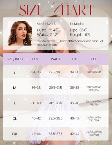 Tidouk Sexy Babydoll Lingerie for Women Push up Lingerie Dress Petal Hem Lace Chemise with Garter(Lilac,Medium) - Thumbnail 6