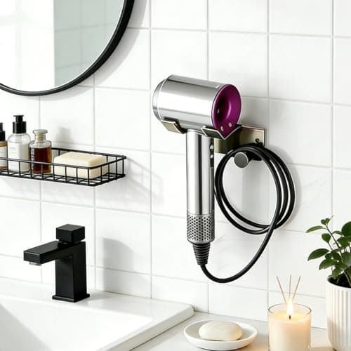 HBPHBP Hair Dryer Holder Wall Mounted, Stainless Steel Self Adhesive Blow Dryer Holder, for Bathroom Hair Dryer Hanger Hair Tool Organizer(Silver) - Thumbnail 3