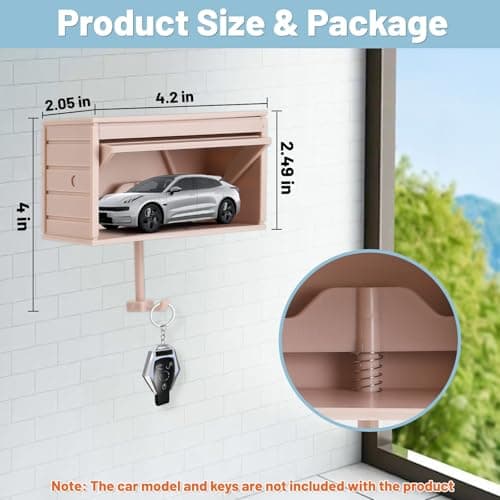 Tolvenza Car Garage Key Holder with Opening Door, Key Holder for Wall, Adhesive Wall Mount Key Rack Organizer, Small Toy Car Garage for Entryway, Easy Installation, Pale Pink - Thumbnail 5