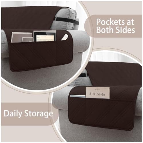 Eusalioy 100% Waterproof Couch Cover for Dogs, Anti-Slip Washable Sofa Cover with Elastic Straps & Side Pockets, Durable Furniture Protector for Kids, Pets & Dogs (Armchair 23", Chocolate) - Thumbnail 3