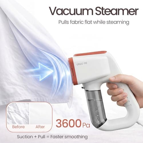 3DOEX Vacuum Steamer for Clothes, 2000Pa&3600Pa Suction Handheld Clothes Steamer,2 in 1 Portable Travel Steamer for Clothes,Garment Steamer With 122ml Water Tank (for 110-120V) (Pearl White) - Thumbnail 2