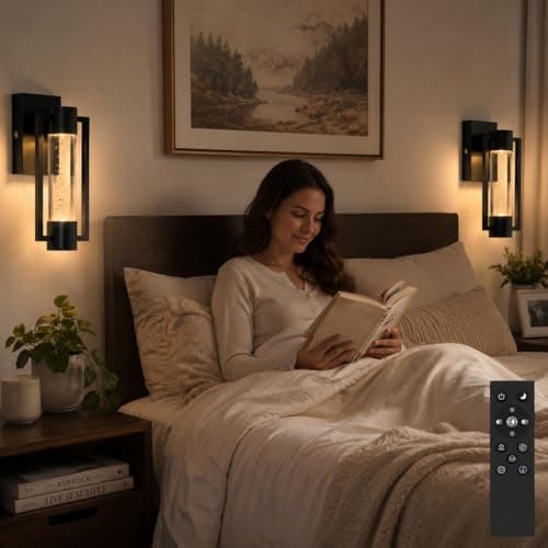 L LOHAS LED Black Battery Operated Wall Sconce Set of 2, Modern Rechargeable LED with Remote Control, Color Changing, Timer Setting, Wireless Dimmable Night Light for Bedroom, Hallway, Living Room - Thumbnail 3