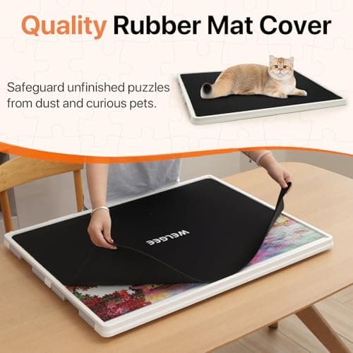 WELGEE 1500 Pieces 2-in-1 Tilting & Rotating Puzzle Board with Drawers and Cover, 35"x27" Portable Spinning Plastic Jigsaw Puzzle Table for Adults, Upgraded Lazy Susan - Thumbnail 6