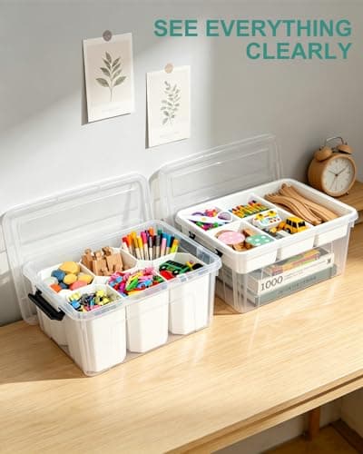 EOENVIVS 17 QT Clear Craft Storage Organizer Box with Removable Tray, Plastic Storage Bins with lids for Kids Art Supplies, Toys, Beads, Tools, Sewing & Classroom - Thumbnail 3