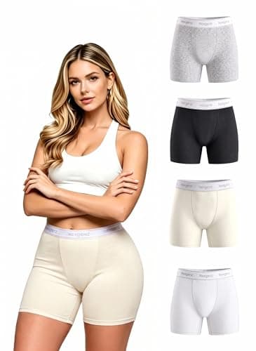 Nexgenz Women's Cotton Boxer Briefs 4-Pack Mid High Waist Anti-Chafing Underwear, No Ride-Up Boy Shorts Panties - Image 1