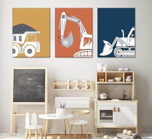 3 Pcs Construction Truck Nursery Canvas Wall Art Excavator Dump Truck Tractor Painting Picture Wall Decor Poster Print Artwork Kids Room Boys Room Baby Room Home Decoration - Thumbnail 5