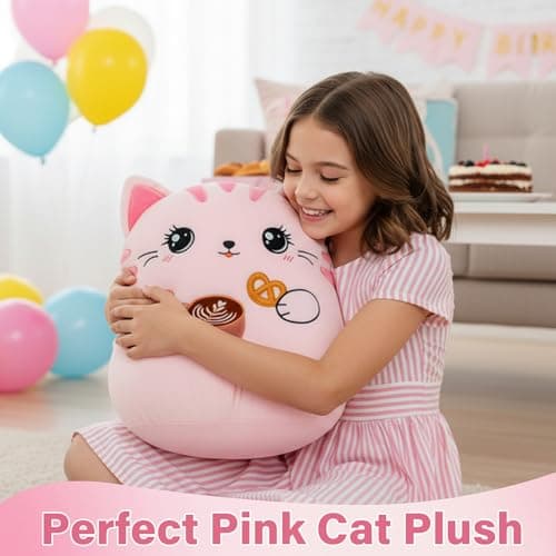 NIUBEHOHO Cat Plush Cushion Body Pillow - 14 Inch Cute Cat Stuffed Animal Cuddle Throw Pillow with Coffee Cookie for Sofa Bed Giant Cat Animal Body Pillow for Adult Kids Animal Plush Cushion - Thumbnail 2
