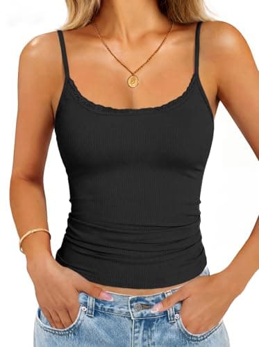 GKBK Lace Camisole Top for Women Sexy Tank Top Adjustable Spaghetti Strap Club Party Shirt Sleeveless Tank Cami Black L - Image 1