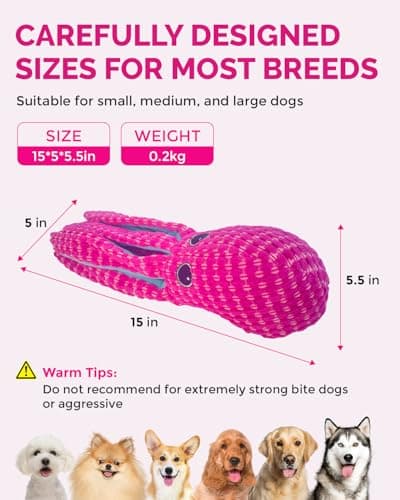 FoxFocus Squeaky Dog Toys for Large Dogs - Durable Dog Toys for Aggressive Chewers to Keep Them Busy - Interactive Plush Chew Toy with Squeaker & Crinkle Paper for Training Reward & Gift - Pink - Thumbnail 5