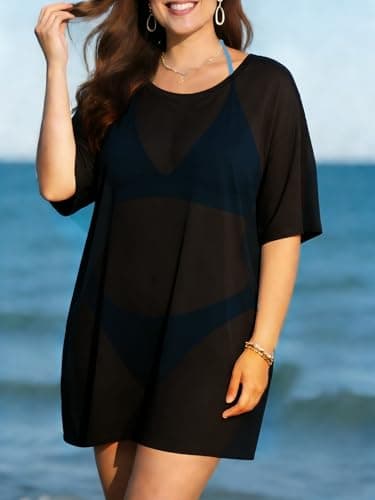 BLANCHES Plus Size Bathing Suit Cover Up for Women Sheer Mesh Split Thigh Swimsuit Bikini Cover Up Swimwear Dresses Beach Wear Vacation Outfits - Thumbnail 5