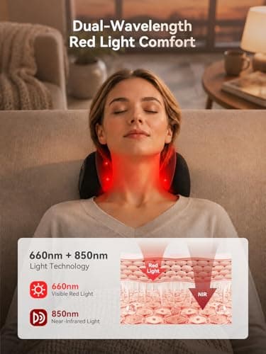 FliKEZE Electric Cordless Neck Massager Pillow with Air Lift Stretch, Dual-Wavelength 660nm & 850nm Red Light, Cervical Neck Support with Gentle Heat, Removable Small Pillow, Cordless Design, Black - Thumbnail 3