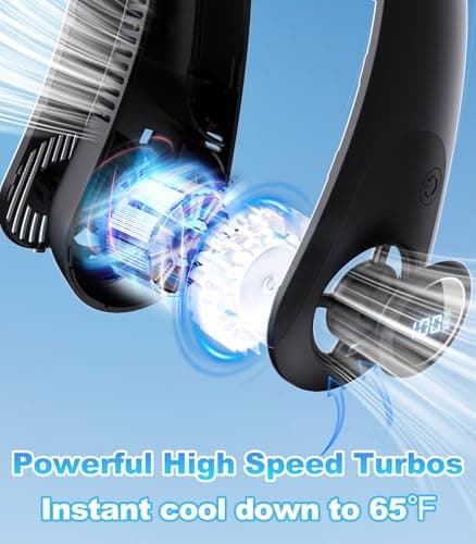 Portable Neck Fan With LED Display, Hands-free 5 Speeds Cooling, Neck Support, Lightweight, Battery Operated, Personal Bladeless Fan Rechargeable, Gift for Women Men, Hot Flashes, Travel, Camping - Thumbnail 5