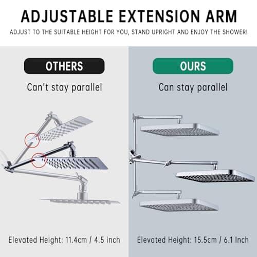 V-Frankness Shower Heads with Handheld Spray Combo, 13 Inches Rain Shower Head with 4 Mode Handheld Wand, and 13 Inches Adjustable Extension Arm, 3 Way Diverter Valve, Extra Long Hose (Chrome) - Thumbnail 3
