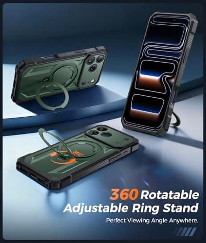 FNTCASE for iPhone 17 Pro-Max Case: [360 Spin Magnetic Ring Kickstand] [Compatible for MagSafe] [Screen Protector] Heavy Duty Military Grade Protection Protective Phone Case with Stand Green - Thumbnail 4