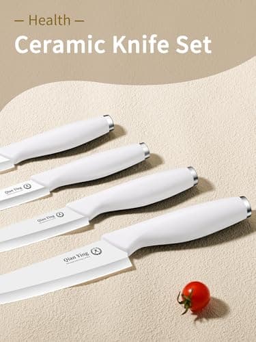 Pure Strengthening Ceramic Knife Set for Kitchen with Sheath 9Pcs: 100% Zirconia Ceramic Sharp Blade Fruit Cutting Knives with Cover Rustproof Clean Cut Edge White Handle - Thumbnail 2