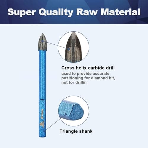 Masonry Drill Bit BRSCHNITT 3/16",1/4"*4,5/16"*2,3/8"*2,1/2" Carbide Tips Concrete Drill Bit Set for Pots Bottles Ceramic Tile Glass Brick Ceramic Triangle Shank - Thumbnail 5