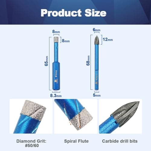 Diamond Drill Bit - BRSCHNITT 1/4 Inch Masonry Drill Bits Set for Porcelain Tile Ceramic Stone Granite Marble,Hex Shank Diamond Hole Saw Drill Bit(6pcs/Pack) - Thumbnail 2