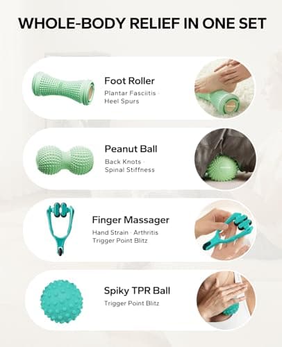 HAPBEAR Massage Ball Set - 4-in-1 Deep Tissue Kit for Plantar Fasciitis Relief, Portable Myofascial Release Tools for Foot/Back/Hand Pain, Hot & Cold Therapy with Storage Bag (4 Piece) - Thumbnail 2