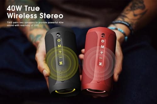 EDUPLINK Bluetooth Speaker, IPX7 Waterproof Portable Wireless Speaker with 20W Stereo Sound and Deep Bass, 20H Playtime, TWS Pairing, TF Card Slot, Black - Thumbnail 6