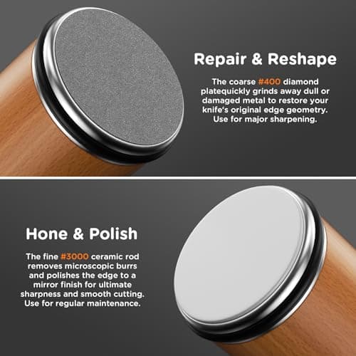 EUHOME Rolling Knife Sharpener Magnetic 15 20 Degree Angle Guide - 2-Stage Diamond Ceramic Sharpening Kit with N52 Magnets Heavy Duty Wood Base, Sharpener Tool for Kitchen Knives, Gift for Men Dad - Thumbnail 6