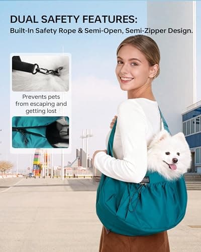 Puppy Sling Carrier for Small Dog-Widened and Thickened Shoulder Strap with Storage Pocket, Adjustable Hands-Free Small Dog Carrier Sling for Outdoor,Cat&Dog Sling Carrier 7-15 lbs. (Peacock Blue) - Thumbnail 2