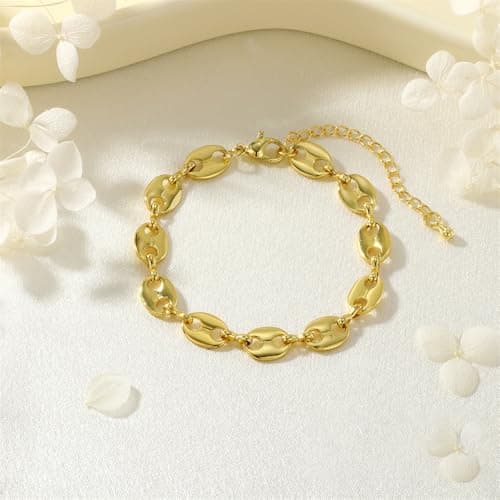 Alegend Titanium Steel (Not Rust, Resist Corruption, Easily Clean) 18K Gold Plated Oval Link Bracelet Women - Adjustable - Thumbnail 6