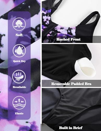 Hanna Nikole Plus Size Swimsuit for Women Full Coverage Swim Dress Two Piece Swimsuit Tankini Bathing Suits Gradient Flowers 28W - Thumbnail 3