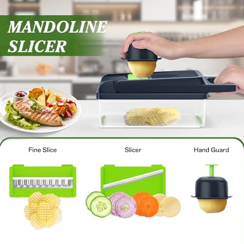 HomeHacks Vegetable Chopper Vegetable Cutter, 12 in 1 Kitchen Gadget, Dicer, Slicer, Onion Cutter, Salad, Cheese Grater & Egg Separator - Multi-Functional Veggie Chopper Lid with Handle (Green) - Thumbnail 4