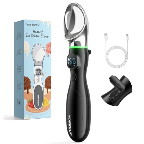 Yofidra Heated Ice Cream Scoop 4000 mAh, Ergonomic Design with Physical On/Off Switch, LED Battery Indicator & Screen Display, IP67 Waterproof for Easy Clean, Stand Design for Hygienic (Black) - Image 1